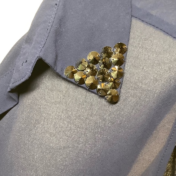 Foreign Exchange Button Down Sheer Embellished S/M - Picture 11 of 12